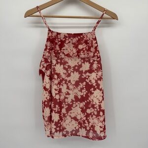 NWT Evereve Hudson Cami Tank Size M Red and Ivory‎ Floral Lined Ruffle